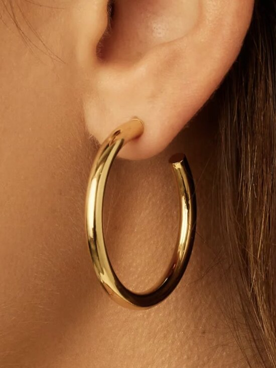 Jewelry - Chunky Gold Hoop Earrings 35mm Thick Hoop Earrings Waterproof Earrings